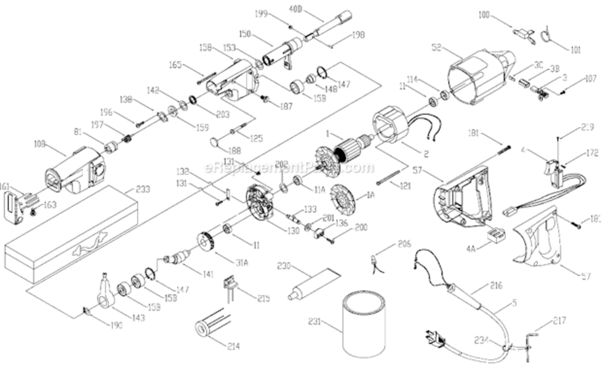 Page A Diagram and Parts List for  Porter Cable Reciprocating Saw